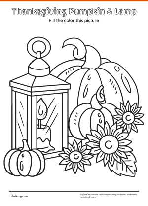 Color The Thanksgiving Pumpkin And Lamp